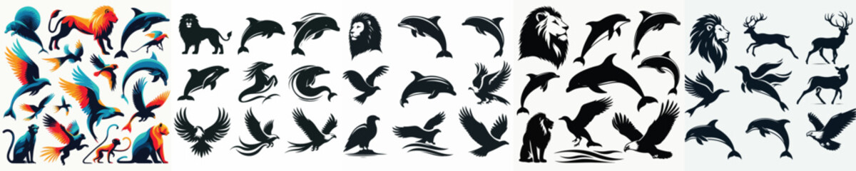 VECTOR COLLECTION OF ANIMALS Silhouettes WHITE BACKGROUND FLAT DESIGN