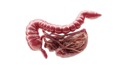 Realistic 3D rendering of human intestines, a complex internal organ system