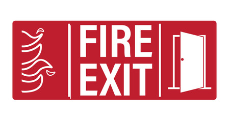 Printable emergency exit pictogram with running figure and flames, fire escape direction for building safety, evacuation guidance, and emergency signage awareness.