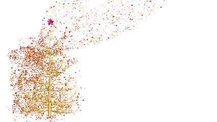 大量のカラフルな粒子が作るクリスマスツリーのイラスト：背景透過ーIllustration of a Christmas tree made of a large number of colorful particles: Transparent background
