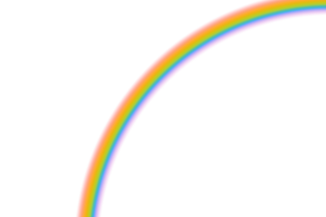 Clean corner rainbow arc on white background, vivid multicolor curved band with subtle glow, minimal decorative frame accent, simple rainbow graphic resource overlay for stationery, invitations 