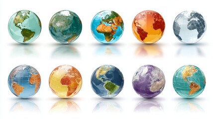 High-resolution globe and website icon set isolated on white background, modern flat design illustration for digital interfaces, web design, ui projects, and app development