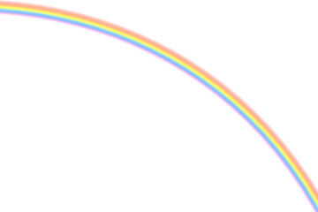 Delicate pastel double rainbow arching widely from the upper left, slender translucent bands tracing a graceful curve over pristine white space for a calm, airy, minimalist and quietly optimistic.