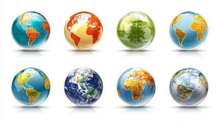 High-resolution globe and website icon set isolated on white background, modern flat design illustration for digital interfaces, web design, ui projects, and app development