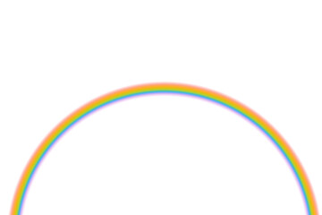 Radiant rainbow half-arch rising cleanly from the bottom edge on a pure white backdrop, luminous color bands and gentle glow forming a joyful, modern, minimalist symbol of hope and skyward wonder

