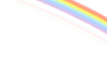 Bright diagonal rainbow streak sweeping from the top right with softly blurred echoing bands below, vivid colors dissolving into glowing white space to create a lively, dreamy, uplifting abstract sky 