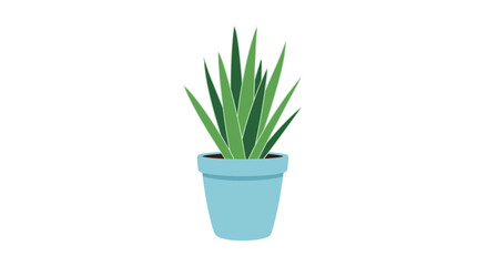 Fototapeta premium A simple, stylized illustration of a vibrant green potted plant in a light blue planter, set against a clean white background.