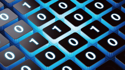 Binary code digital technology glowing grid pattern background design