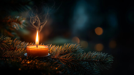 Candlelight Serenity: A flickering candle emits a gentle glow amidst the darkness, its warm light illuminating the surrounding environment, creating a sense of peace and contemplation.