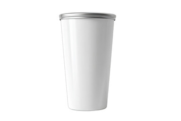 A tall, seamless, white tumbler with a metallic silver rim, isolated on black