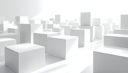 Abstract white cubes composition, minimalist architectural design.