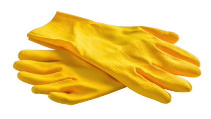 A pair of bright yellow rubber cleaning gloves, slightly creased