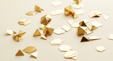 Scattered golden geometric shapes on a light background decor