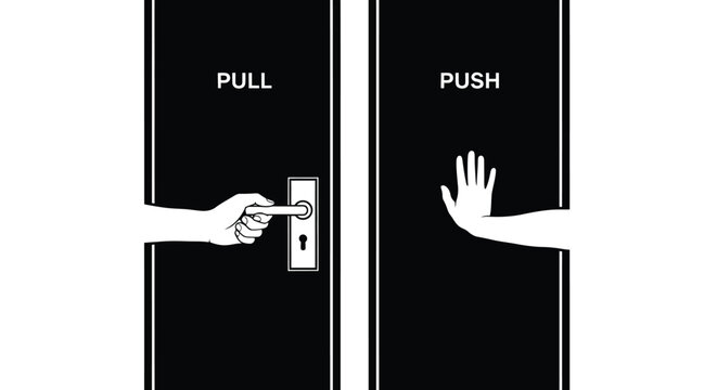 Door signs with pull and push instructions