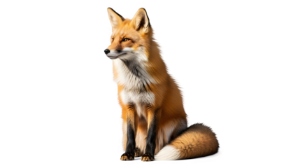 Realistic fox head portrait with detailed fur isolated on transparent background
