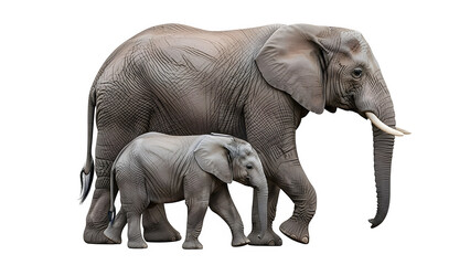 Fototapeta premium African elephant family portrait with floral patterns isolated on transparent background