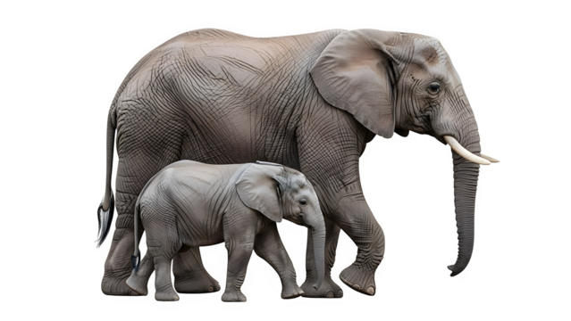 African elephant family portrait with floral patterns isolated on transparent background - Powered by Adobe