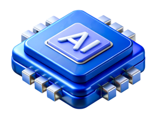 3D Artificial Intelligence Chip Icon – AI Processor NPU Technology Design