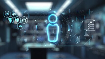 A futuristic robot hand points at a digital representation of a human figure, showcasing advanced technology and interaction in a high-tech environment filled with data visuals. Auvana - Powered by Adobe