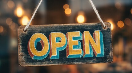 Colorful 'open' sign hanging, inviting customers to enter