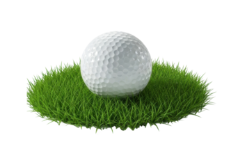 Golf ball on grass at a course sports action view isolated on transparent background