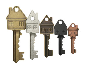 House keys collection for home buyers real estate modern isolated on transparent background