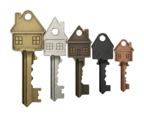 House keys collection for home buyers real estate modern isolated on transparent background