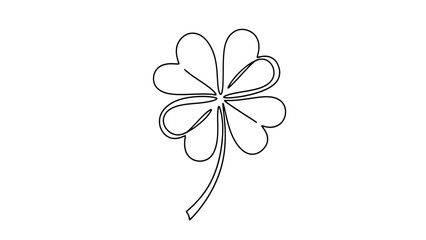 A minimalist, single-line drawing of a four-leaf clover, symbolizing luck and good fortune, set against a clean white background