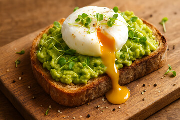 Brunch Investment Concept Featuring Gourmet Avocado Toast and Runny Egg for Business Growth Visuals