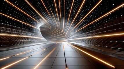 Tunnel of Light and Innovation: An abstract tunnel of light. An intriguing perspective that showcases lines of light creating a pathway, and evoke feelings of movement, futuristic design.