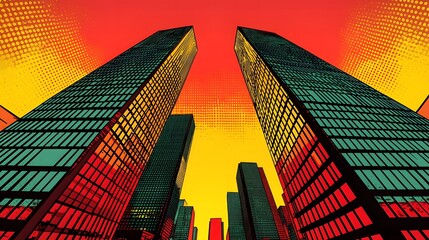 Futuristic cityscape with scrolling code layers in a retro cyberpunk style