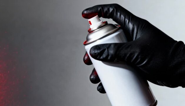 Close up graffiti artist's hand pressing spray paint aerosol in slow motion