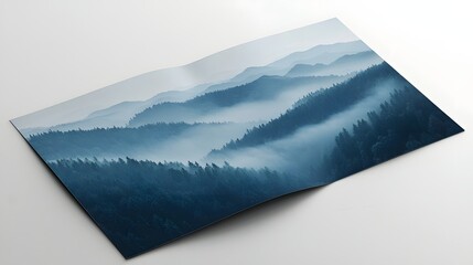 Misty mountain landscape with layered forests and ridges