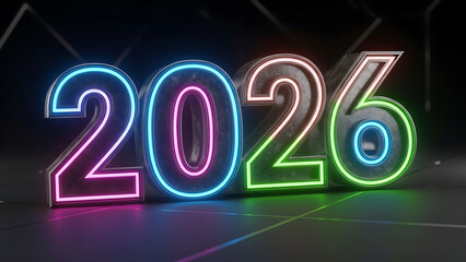 Neon 2026 Text with Futuristic Light Effects at Night