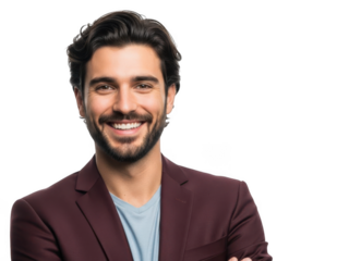 Smiling confident man with a beard looking directly at camera.