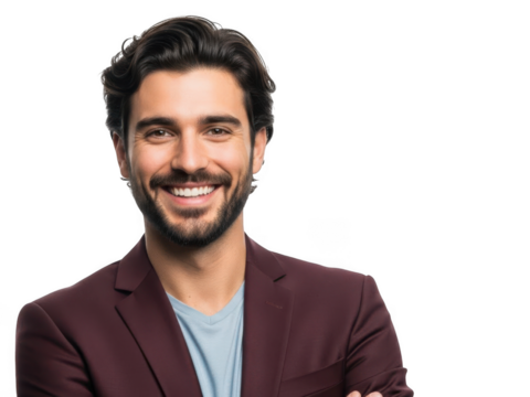 Smiling confident man with a beard looking directly at camera. - Powered by Adobe
