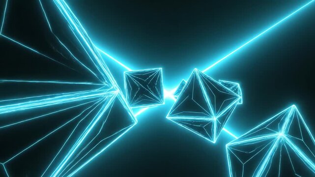 Neon Cyan Geometric Polygons Shifting Smoothly on a Dark Futuristic Background &ndash; AI Generated