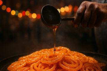 Golden Syrup-Drenched Jalebi Market Asset for Dessert Business Branding and High-Engagement Visual Marketing