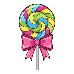 Colorful swirl lollipop with pink bow
