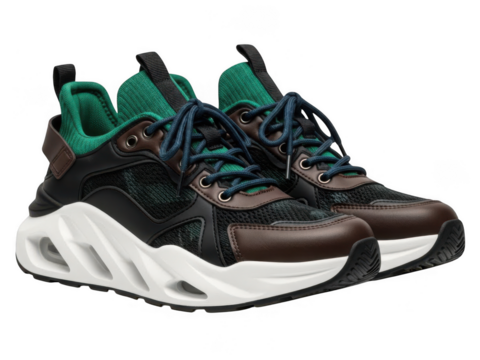 Stylish modern athletic sneakers with green accents isolated on transparent background - Powered by Adobe