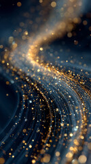 Golden shimmering light trails sweeping smoothly across deep blue tones forming an elegant festive abstract motion ideal for luxurious seasonal and celebration design