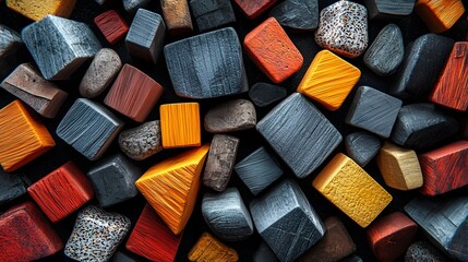 Abstract geometric blocks on a dark background