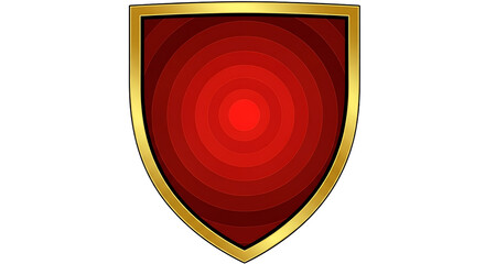 Golden framed shield with concentric red circles on black background emblem design element