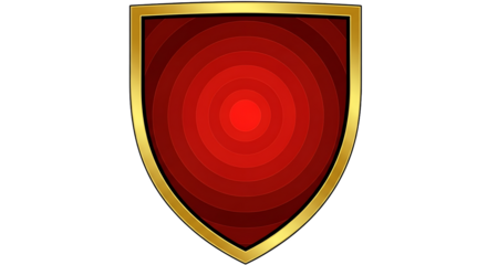Golden framed shield with concentric red circles on black background emblem design element