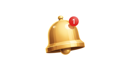 Golden notification bell with a number one displayed illustration of an alert for a new message