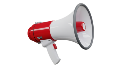 Red and white megaphone isolated on black background essential communication tool amplified voice device