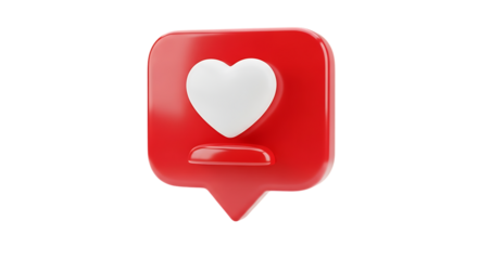 Social media notification with heart symbol in red speech bubble for engagement and support in digital space