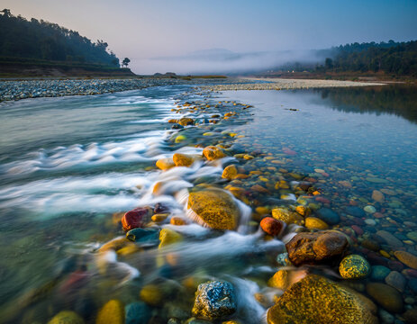 Jaflong Stone River with Crystal Water and Meghalaya Hills