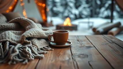 a cup of coffee on the table at the campsite캠핑장 테이블 위 커피한잔