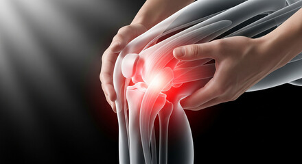 Person experiencing knee pain with highlighted joint inflammation.